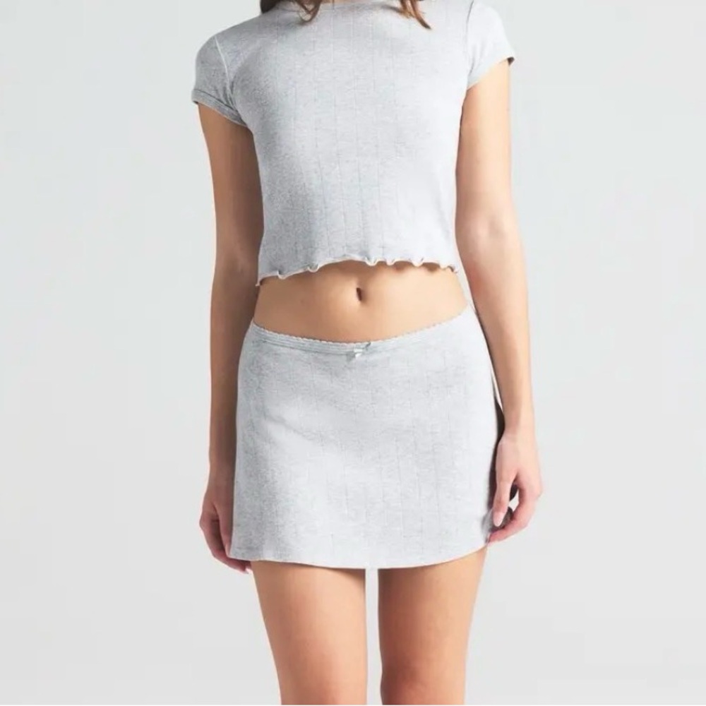 skims drop needle pointelle mini skirt in light heather grey